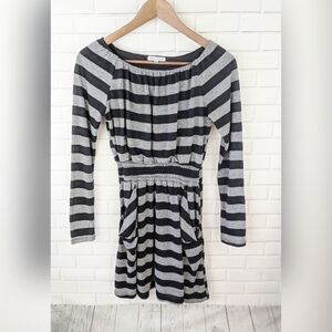 Velvet Torch Black Grey Striped Knit Fall Dress Womens Small